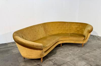 Federico Munari Curved Velvet Sofa by Federico Munari with Matching Armchairs Italy 1950s