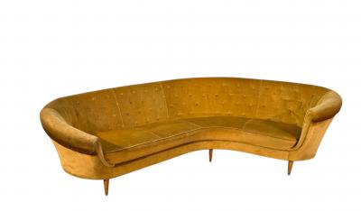 Federico Munari Curved Velvet Sofa by Federico Munari with Matching Armchairs Italy 1950s