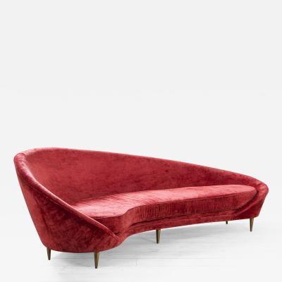 Federico Munari Edizioni Cinquanta Virgola Sofa in Red Velvet Fabric and Brass