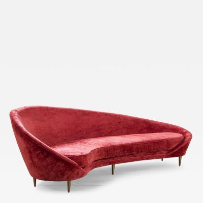 Federico Munari Edizioni Cinquanta Virgola Sofa in Red Velvet and Brass