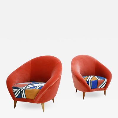 Federico Munari Federico Munari Mid Century Modern Velvet Pair of Italian Armchairs