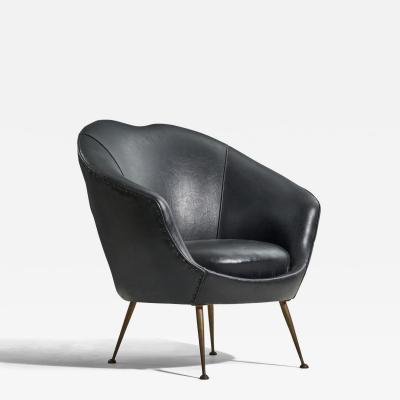 Federico Munari Lounge Chair with Vinyl and Brass Italy 1950s