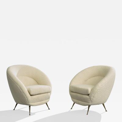 Federico Munari Lounge Chairs with Fabric and Brass Italy 1950s