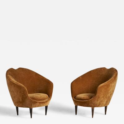 Federico Munari Lounge Chairs with Walnut Fabric Italy 1950s