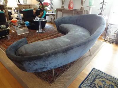 Federico Munari Midcentury Italian Curved Sofa with Brass Legs Attributed to Federico Munari