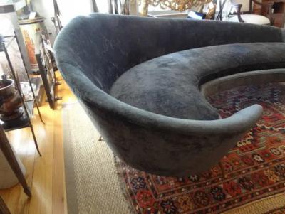 Federico Munari Midcentury Italian Curved Sofa with Brass Legs Attributed to Federico Munari