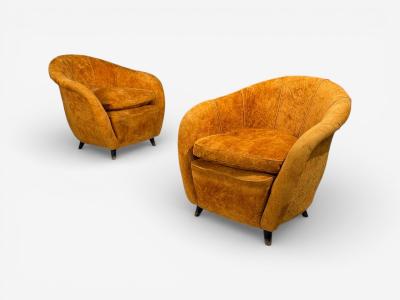 Federico Munari Style Lounge Chairs Fabric Ebonized Wood Italy 1960s
