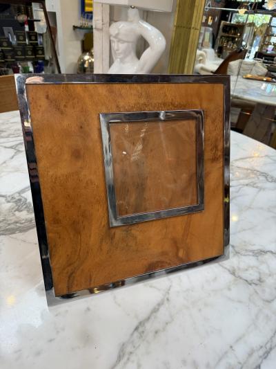 Feliceantonio Botta Felice Antonio Botta Signed Burl Wood Chrome Picture Frame Italy 1973