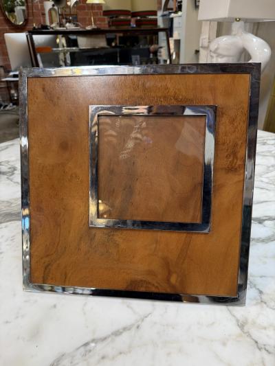 Feliceantonio Botta Felice Antonio Botta Signed Burl Wood Chrome Picture Frame Italy 1973