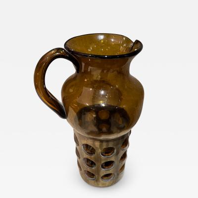 Felipe Derflinger 1960s Feders Felipe Derflingher Handblown Amber Art Glass Pitcher Mexico