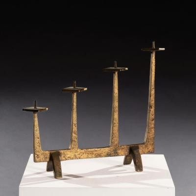 Felix Agostini Brutalist Candelabra Candlestick 1960s after Felix Agostini In Solid Bronze