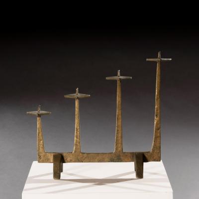 Felix Agostini Brutalist Candelabra Candlestick 1960s after Felix Agostini In Solid Bronze