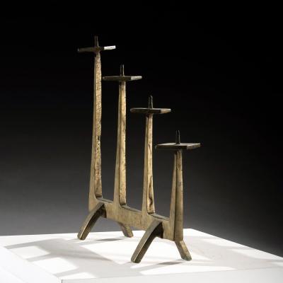 Felix Agostini Brutalist Candelabra Candlestick 1960s after Felix Agostini In Solid Bronze