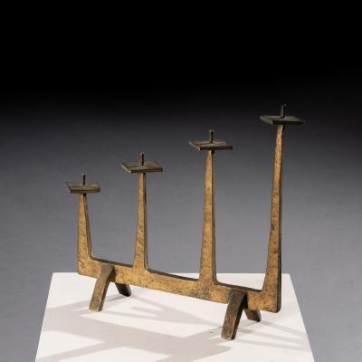 Felix Agostini Brutalist Candelabra Candlestick 1960s after Felix Agostini In Solid Bronze