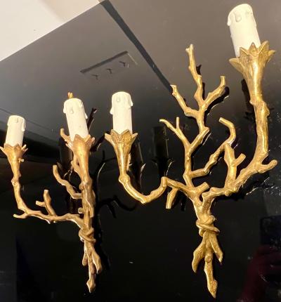 Felix Agostini Felix Agostini style rarest set of 4 gold bronze organic sconces