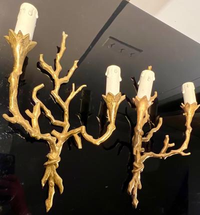 Felix Agostini Felix Agostini style rarest set of 4 gold bronze organic sconces