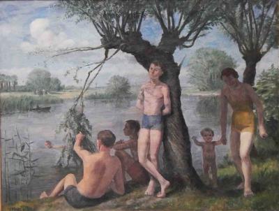 Felix Meseck Bathing by the River by Felix Meseck 1883 1955 Germany oil on canvas 1938