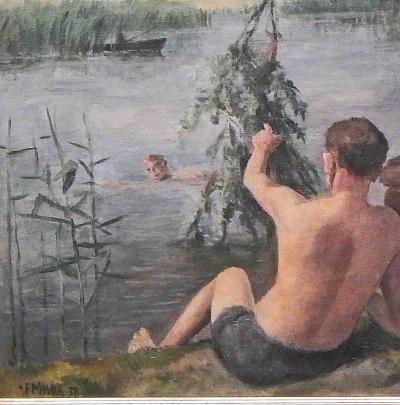 Felix Meseck Bathing by the River by Felix Meseck 1883 1955 Germany oil on canvas 1938