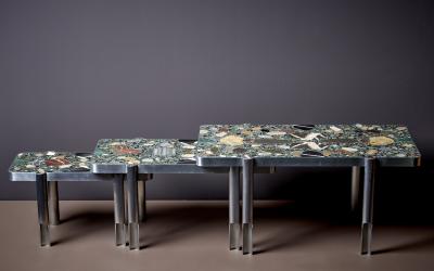 Felix Muhrhofer Handcrafted Set of Felix Muhrhofer 3 Deacon Federico Terrazzo Coffee Side Tables