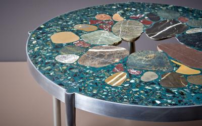 Felix Muhrhofer Handcrafted Terrazzo Coffee Table in Blue Green Queen Frederic Felix Muhrhofer