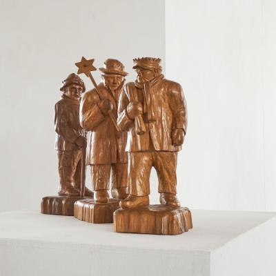 Felix Timmermans 3 Wise Men Flemish Folk Art Sculptures in Carved Wood 1970