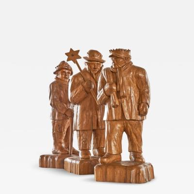 Felix Timmermans 3 Wise Men Flemish Folk Art Sculptures in Carved Wood 1970