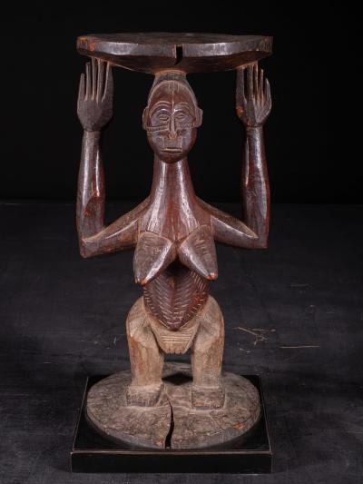 Female Caryatid standing Figure on a circular base supporting a circular stool