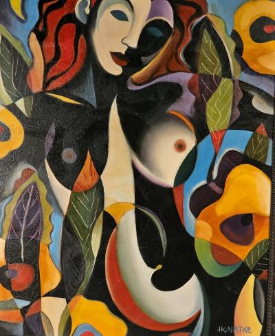 Female Nude Abstract Painting Signed Paul Honatke 2002