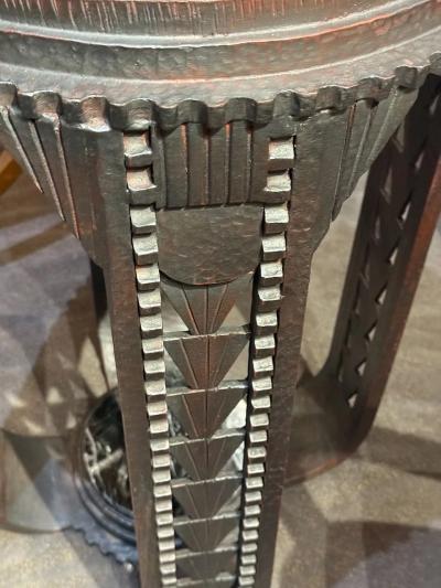 Fer Forg Pair of Custom Art Deco Fer Forg Iron Tables with Portoro Marble