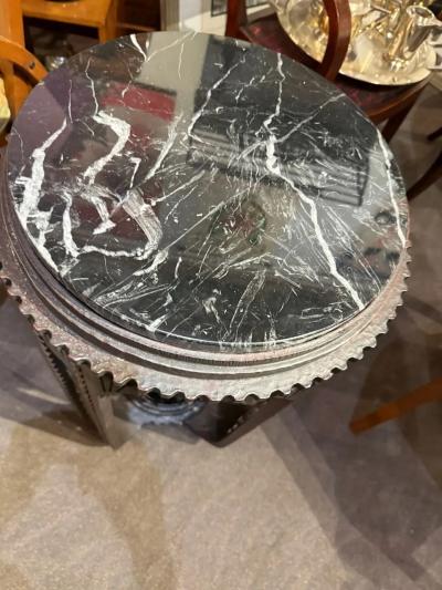 Fer Forg Pair of Custom Art Deco Fer Forg Iron Tables with Portoro Marble