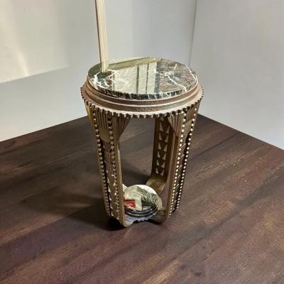 Fer Forg Pair of Custom Art Deco Fer Forg Iron Tables with Portoro Marble