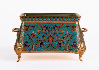 Ferdinand Barbedienne A French Ormolu and Champleve Enamel Jardiniere C 1870