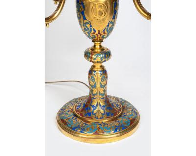Ferdinand Barbedienne An Exceptional Pair of Champleve Enamel Ormolu Candelabra by Sevin Barbedienne