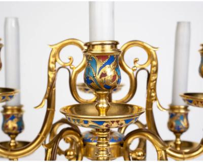 Ferdinand Barbedienne An Exceptional Pair of Champleve Enamel Ormolu Candelabra by Sevin Barbedienne