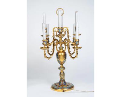Ferdinand Barbedienne An Exceptional Pair of Champleve Enamel Ormolu Candelabra by Sevin Barbedienne
