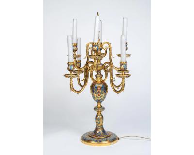 Ferdinand Barbedienne An Exceptional Pair of Champleve Enamel Ormolu Candelabra by Sevin Barbedienne