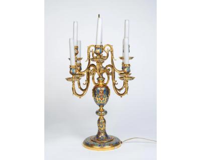 Ferdinand Barbedienne An Exceptional Pair of Champleve Enamel Ormolu Candelabra by Sevin Barbedienne