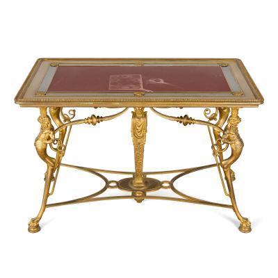 Ferdinand Barbedienne Antique French Neo Grec marble and gilt bronze centre table by Barbedienne