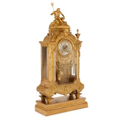 Ferdinand Barbedienne Antique gilt bronze mantel clock by S vin and Barbedienne