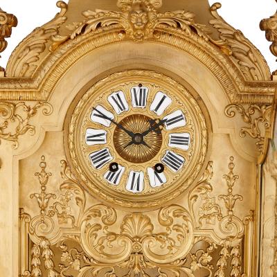 Ferdinand Barbedienne Antique gilt bronze mantel clock by S vin and Barbedienne