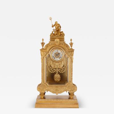 Ferdinand Barbedienne Antique gilt bronze mantel clock by S vin and Barbedienne