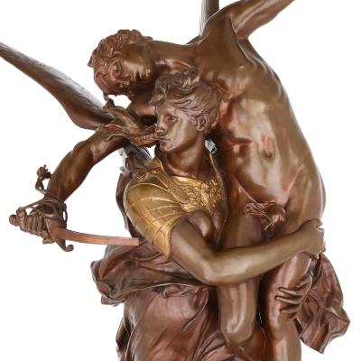 Ferdinand Barbedienne Antique patinated bronze and onyx mantel clock by Merci and Barbedienne