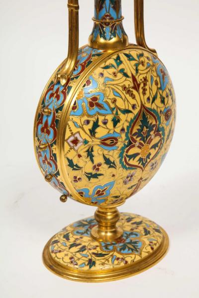 Ferdinand Barbedienne Extremely Rare Pair of Ferdinand Barbedienne Ormolu and Champleve Enamel Vases
