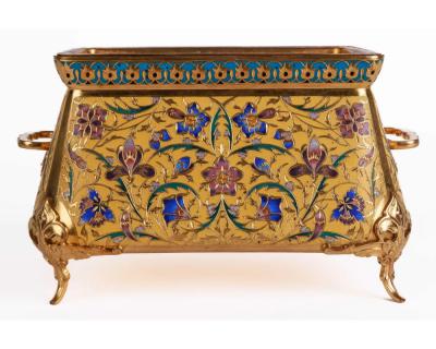 Ferdinand Barbedienne F Barbedienne A Suite of Three French Ormolu and Champleve Enamel Jardinieres