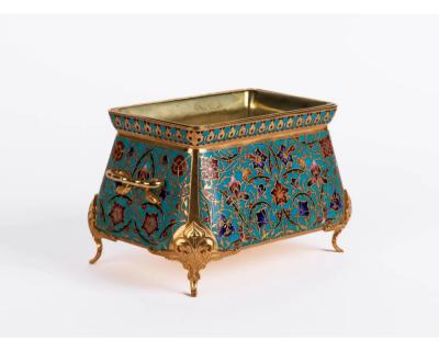 Ferdinand Barbedienne F Barbedienne A Suite of Three French Ormolu and Champleve Enamel Jardinieres