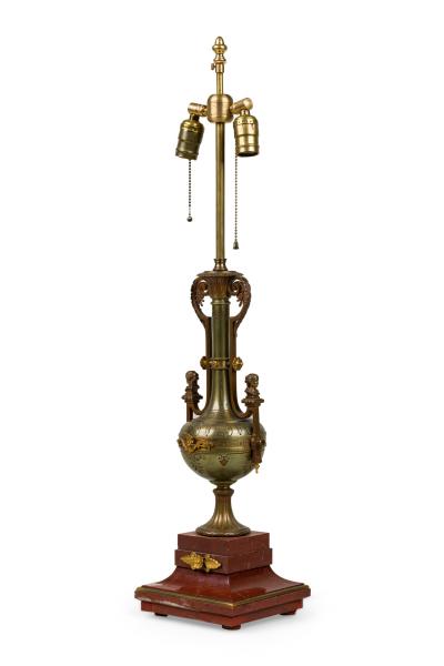 Ferdinand Barbedienne French Empire Style Bronze and Rosso Marble Lamp