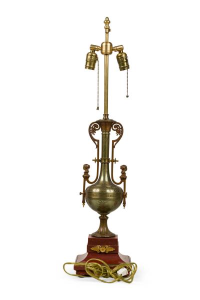 Ferdinand Barbedienne French Empire Style Bronze and Rosso Marble Lamp