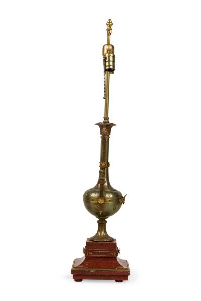 Ferdinand Barbedienne French Empire Style Bronze and Rosso Marble Lamp