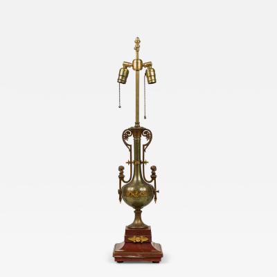 Ferdinand Barbedienne French Empire Style Bronze and Rosso Marble Lamp