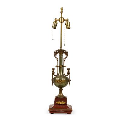 Ferdinand Barbedienne French Empire Style Bronze and Rosso Marble Lamp